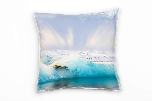 Paul Sinus Art Winter, Gletscher, Schnee, Wasser, blau, türkis, weiß Deko Kissen 40x40cm für Couch Sofa Lounge Zier