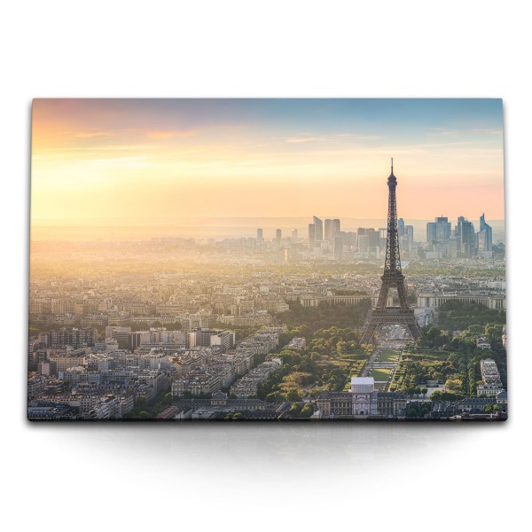 Paul Sinus Art 120x80cm Wandbild auf Leinwand Sonnenuntergang Paris Eiffelturm Großstadt Abendrot