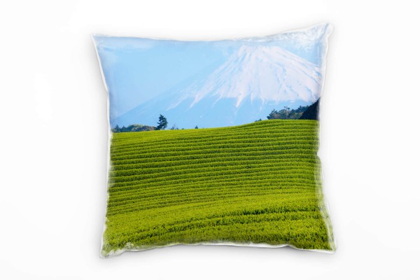 Paul Sinus Art Landschaft, schneebedeckter Berg, grün, blau Deko Kissen 40x40cm für Couch Sofa Lounge Zierkissen