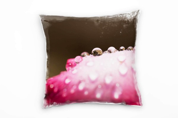 Paul Sinus Art Macro, Blütenblatt, Wassertropfen, pink Deko Kissen 40x40cm für Couch Sofa Lounge Zierkissen