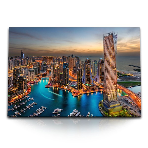 Paul Sinus Art 120x80cm Wandbild auf Leinwand Dubai Wolkenkratzer Abenddämmerung Stadt