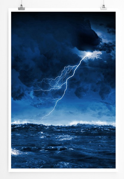 Paul Sinus Art 90x60cm Poster Stürmische See bei Nacht mit Gewitter