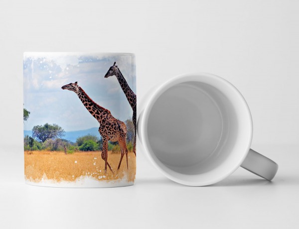 Paul Sinus Art Tasse Geschenk Tierfotografie – Zwei Giraffen in der Steppe