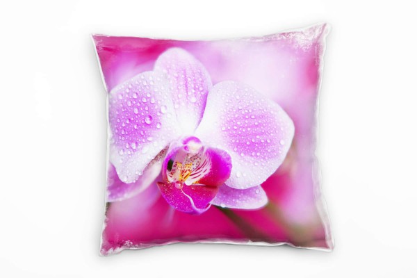 Paul Sinus Art Blumen, Macro, pink, lila, Orchidee mit Tautropfen Deko Kissen 40x40cm für Couch Sofa Lounge Zierkis