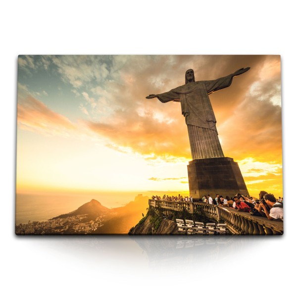 Paul Sinus Art 120x80cm Wandbild auf Leinwand Rio de Janeiro Jesus Statue Sonnenuntergang Abendröte