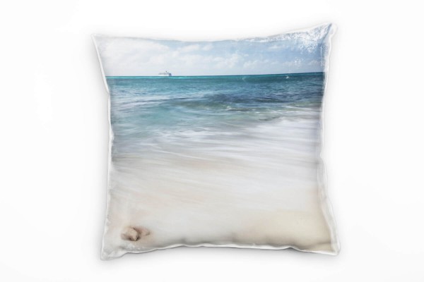 Paul Sinus Art Strand und Meer, Brandung, Schiff, türkis Deko Kissen 40x40cm für Couch Sofa Lounge Zierkissen