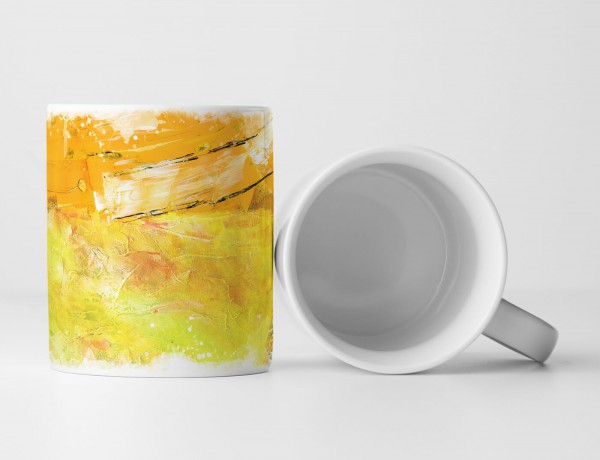 Paul Sinus Art Tasse Geschenk gelb-orangene Abstraktion; schwarze Farbstreifen