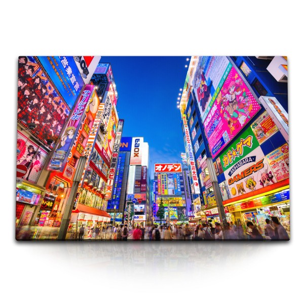 Paul Sinus Art 120x80cm Wandbild auf Leinwand Tokio Japan Stand bunte Reklametafeln