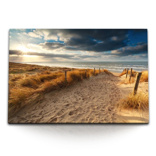 Paul Sinus Art 120x80cm Wandbild auf Leinwand Ostsee Nordsee Deutschland Sonnenuntergang Sandstrand