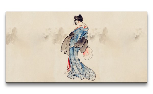 Paul Sinus Art Remaster 120x60cm Katsushika Hokusai japanische Kunst Kimono junge Frau Zeitlos Traditionell