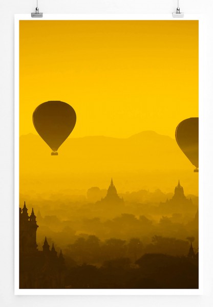 Paul Sinus Art Künstlerische Fotografie 60x90cm Poster Heißluftballons vor Baga Myanmar