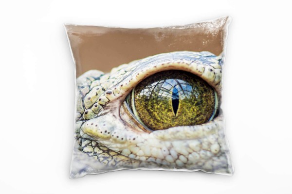 Paul Sinus Art Macro, Tiere, Alligatorauge, grün, grau Deko Kissen 40x40cm für Couch Sofa Lounge Zierkissen