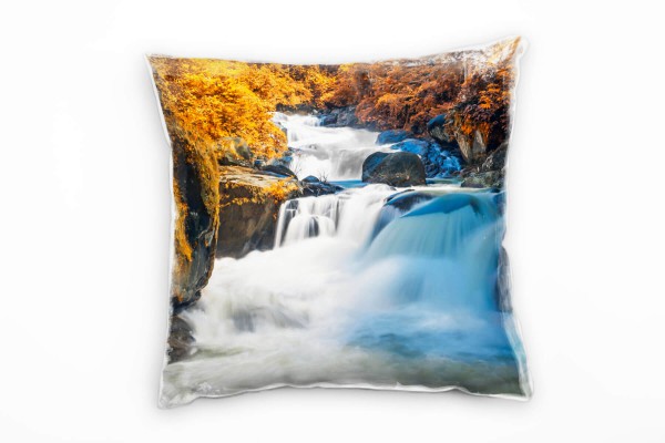 Paul Sinus Art Natur, gelb, weiß, braun, Wasserfall, Herbst Deko Kissen 40x40cm für Couch Sofa Lounge Zierkissen