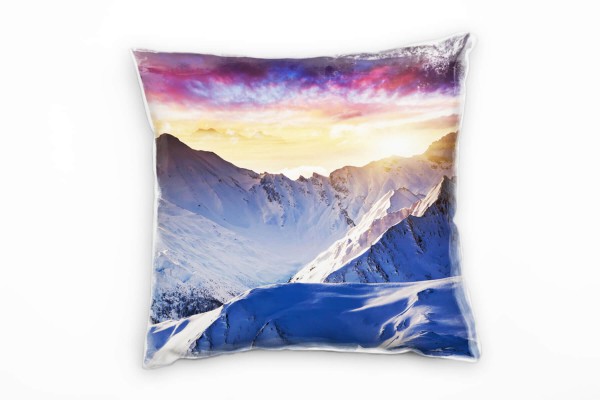 Paul Sinus Art Winter, weiß, lila, blau, schneebedeckte Berge Deko Kissen 40x40cm für Couch Sofa Lounge Zierkissen