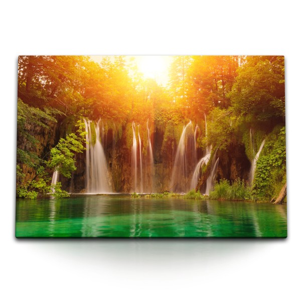 Paul Sinus Art 120x80cm Wandbild auf Leinwand Thailand Wasserfall Dschungel Tropisch Sonnenschein