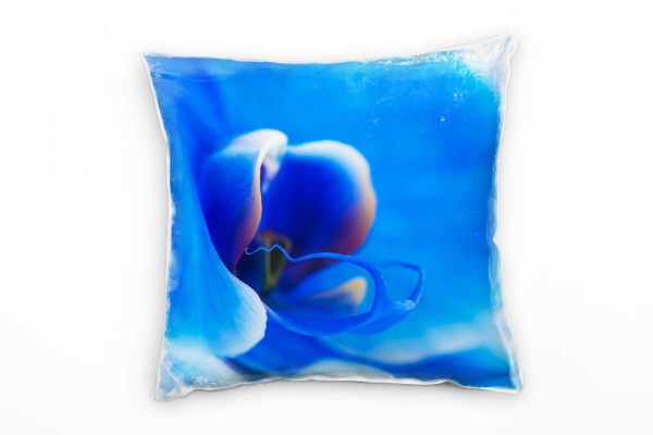 Paul Sinus Art Macro, Blüte, Orchidee, blau Deko Kissen 40x40cm für Couch Sofa Lounge Zierkissen