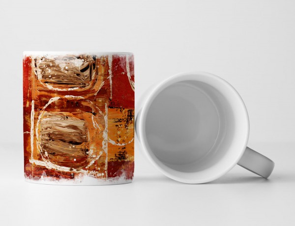 Paul Sinus Art Tasse Geschenk orange-rot Abstraktion; schwarz, beige Elemente