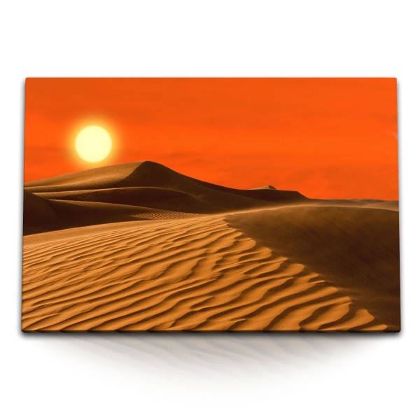 Paul Sinus Art 120x80cm Wandbild auf Leinwand Wüste Sanddünen roter Himmel Sonne Sahara