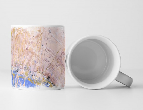 Paul Sinus Art Tasse Geschenk antikweiße Grundierung + Abstraktionen in persenningblau, goldrute