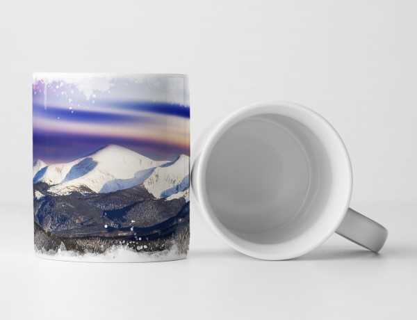 Paul Sinus Art Tasse Geschenk Landschaftsfotografie – Blau Pinker Himmel mit Gebirge