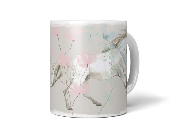 Paul Sinus Art Tasse Porzellan Tier Motiv weißes Pferd Wild Aquarell Kunstvoll Wasserfarben