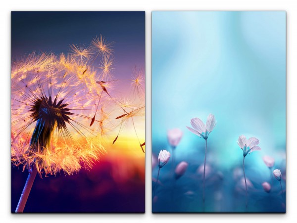 Paul Sinus Art 2 Bilder je 60x90cm Pusteblume Sonnenstrahlen Blumen Blau Sanft Entspannend Zauberhaft