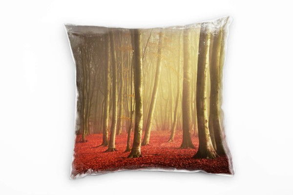 Paul Sinus Art Herbst, Laubwald, Morgenlicht, rot, braun Deko Kissen 40x40cm für Couch Sofa Lounge Zierkissen