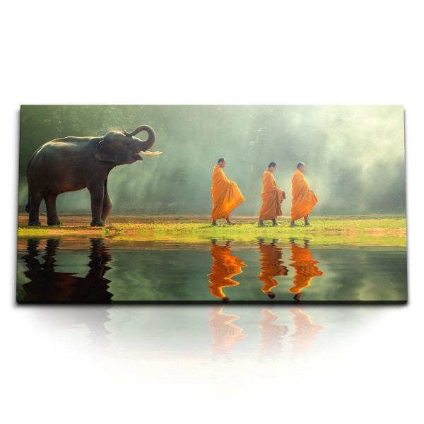 Paul Sinus Art Kunstdruck Bilder 120x60cm Asien Mönche Thailand Elefant Natur Grün