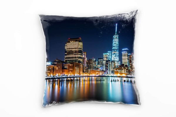 Paul Sinus Art City, New York, Manhattan, Nacht, blau, orange Deko Kissen 40x40cm für Couch Sofa Lounge Zierkissen