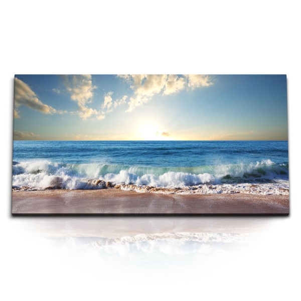 Paul Sinus Art Kunstdruck Bilder 120x60cm Meer Strand Wellen Horizont Blau Sonnenuntergang