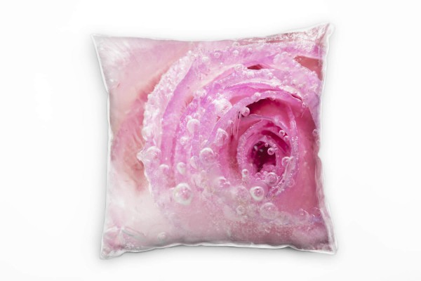 Paul Sinus Art Macro, Blumen, gefrorene Rose, rosa Deko Kissen 40x40cm für Couch Sofa Lounge Zierkissen