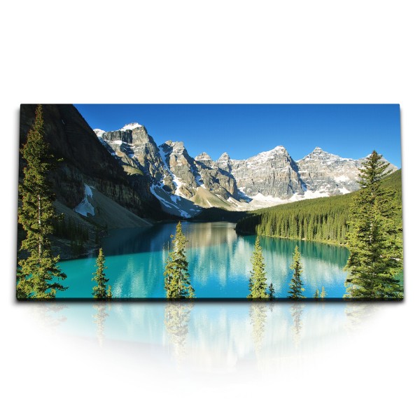 Paul Sinus Art Kunstdruck Bilder 120x60cm Moraine Lake See in Kanada Berge Tannenwald Natur