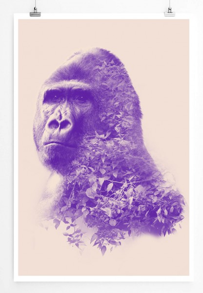 Paul Sinus Art Bild - Lila Zeichnung eines Gorillas 60x90cm Poster