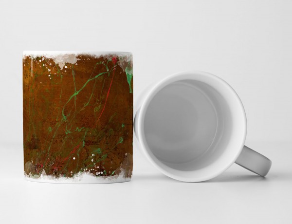 Paul Sinus Art Tasse Geschenk dunkelbraune Grundierung; grün,rote Farbstriche