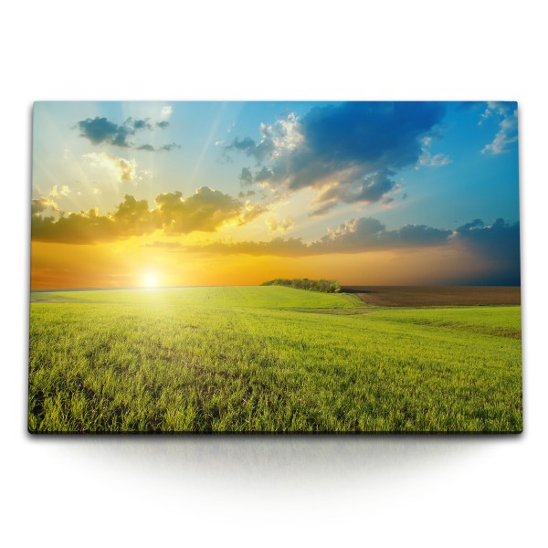 120x80cm Wandbild auf Leinwand Weizen Weizenfeld Sonnenuntergang Natur Landschaft