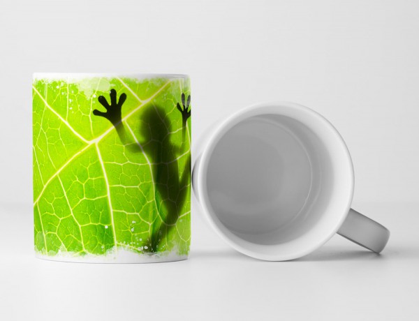 Paul Sinus Art Tasse Geschenk Naturfotografie – Schatten eines Frosches auf einem Blatt