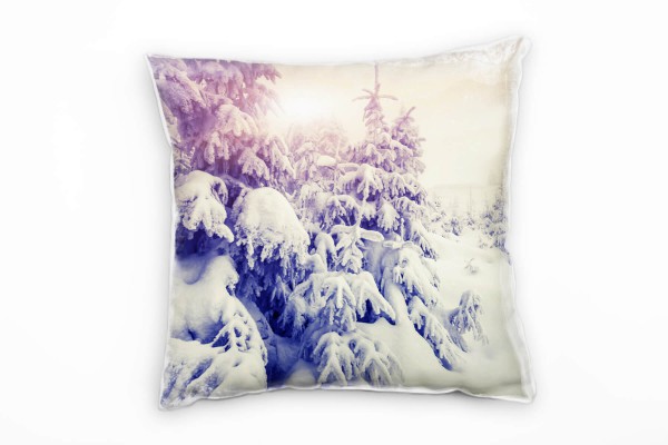 Paul Sinus Art Winter, gelb, weiß, schneebedeckte Nadelbäume Deko Kissen 40x40cm für Couch Sofa Lounge Zierkissen