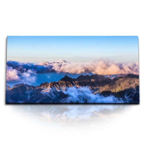 Paul Sinus Art Kunstdruck Bilder 120x60cm Berge Gebirge Wolken Sonnenuntergang Bergkette