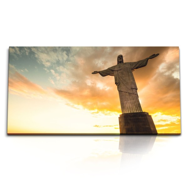 Paul Sinus Art Kunstdruck Bilder 120x60cm Rio de Janeiro Jesus Statue Sonnenuntergang Abendröte