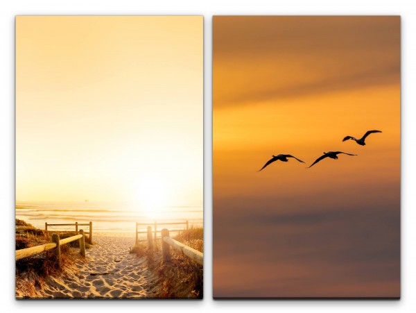 Paul Sinus Art 2 Bilder je 60x90cm Nordsee Ostsee Sylt Strand Sand Vögel Himmel