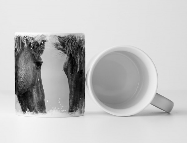 Paul Sinus Art Tasse Geschenk Tierfotografie – Kämpfende Pferde schwarz weiß