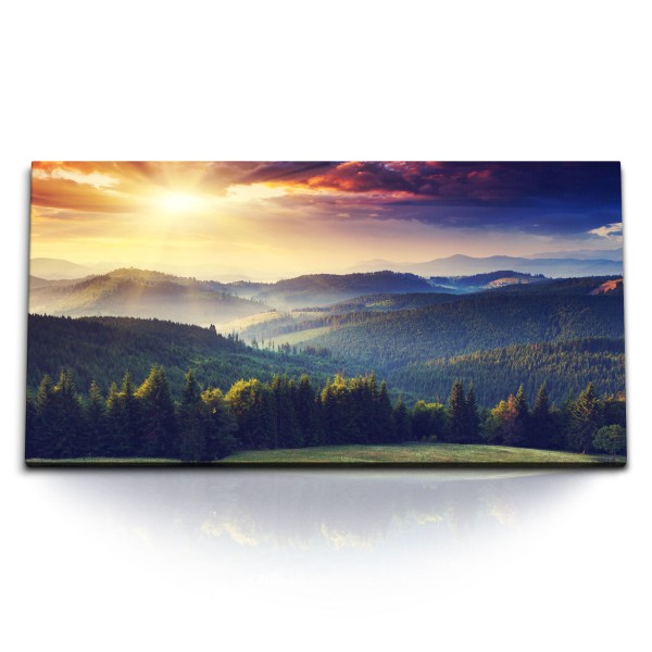 Paul Sinus Art Kunstdruck Bilder 120x60cm Alpen Alpenlandschaft Wiese Berge Sonnenuntergang