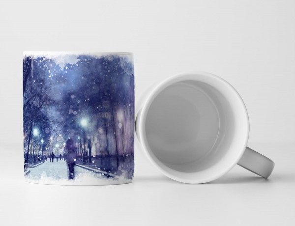 Paul Sinus Art Tasse Geschenk Fotografie – Winterabend im Park mit Schneeflocken