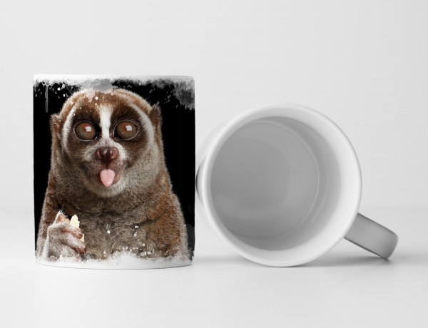 Paul Sinus Art Tasse Geschenk Tierfotografie – Faulaffe im Portrait schwarzer Hintergrund