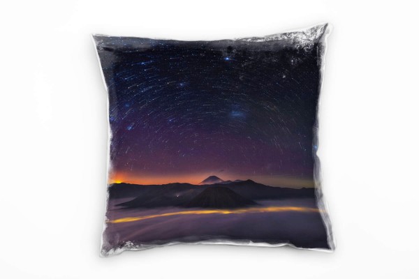 Paul Sinus Art Natur, Sterne, Berge, Nacht, blau, orange, lila Deko Kissen 40x40cm für Couch Sofa Lounge Zierkissen