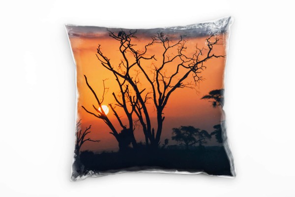 Paul Sinus Art Landschaft, orange, Sonnenuntergang, Afrika, Silhouette Deko Kissen 40x40cm für Couch Sofa Lounge Zi