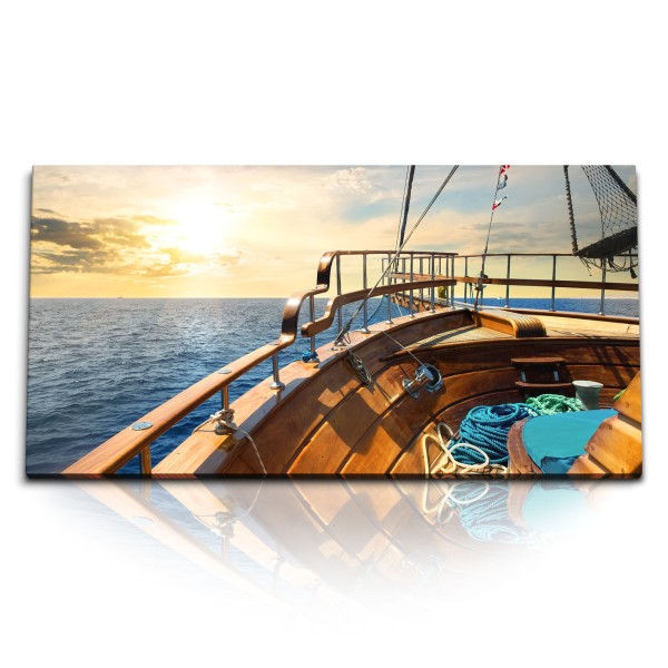 Paul Sinus Art Kunstdruck Bilder 120x60cm Schiff Segelschiff Meer Sonnenuntergang Holzschiff