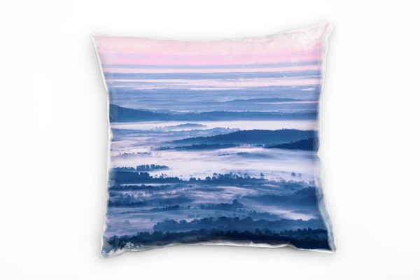 Paul Sinus Art Landschaft, Hügel, Wolken, Dämmerung, blau, pink Deko Kissen 40x40cm für Couch Sofa Lounge Zierkisse