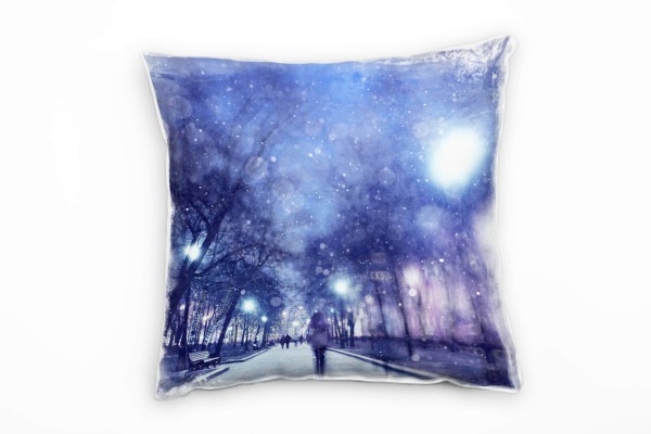 Paul Sinus Art Winter, Park, Schneeflocken, lila, blau Deko Kissen 40x40cm für Couch Sofa Lounge Zierkissen