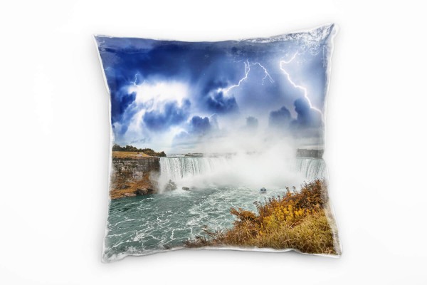 Paul Sinus Art Natur, grau, braun, Gewitter, Blitze, Wasserfall Deko Kissen 40x40cm für Couch Sofa Lounge Zierkisse